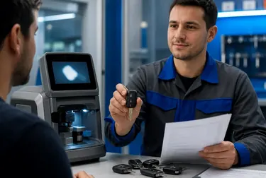 Chaveiro confeccionando uma chave codificada com precisão.