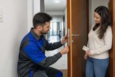 Chaveiro usando ferramentas para abrir uma porta com segurança.